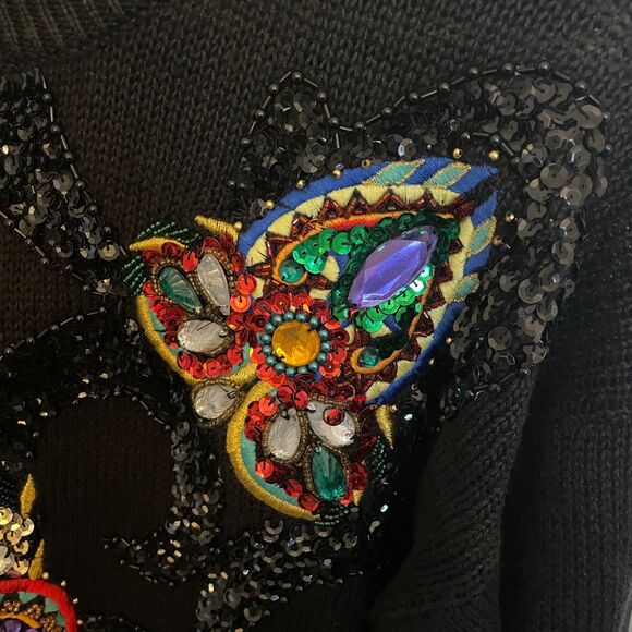 VTG Western Connection NWT 80s Sweater Beaded L Glam Sequin Gemstone Abstract - Picture 3 of 10